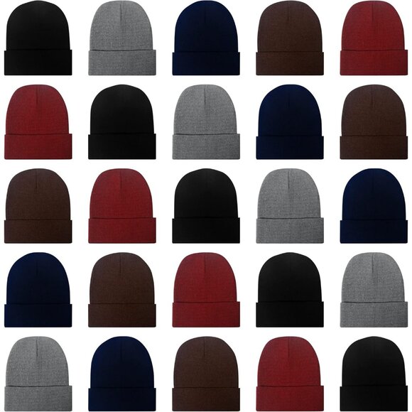 Accessories - 25 Pack Winter Beanie Hats Bulk for Men Women Knit Caps Cold Weather Warm